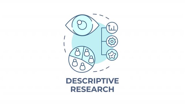 Descriptive research blue concept icon animation. Strategic consumer market analysis. Audience profiling. Modern analytics. Cyan circular animated abstract idea. HD video with alpha channel