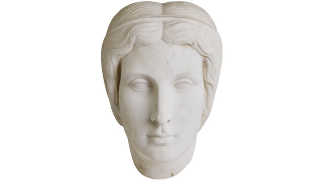 Classical marble bust of a woman with a headband, isolated on transparent background