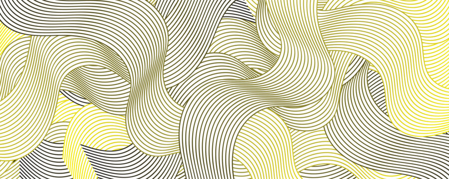 Abstract background featuring an intricate and dense wavy line art pattern with yellow and olive green curves.