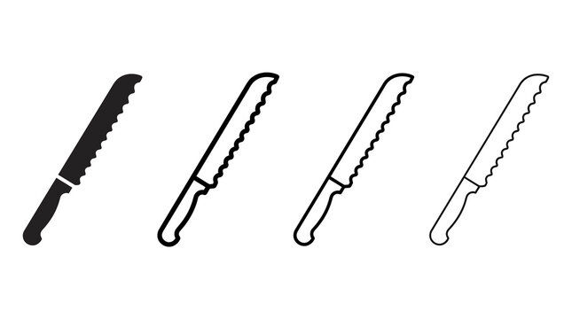 Serrated bread knife icons in various styles
