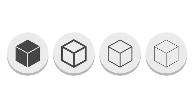 Monochrome cube sequence in various styles on circular backgrounds