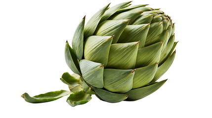 Fototapeta premium Fresh green artichoke with layered leaves, isolated on transparent background