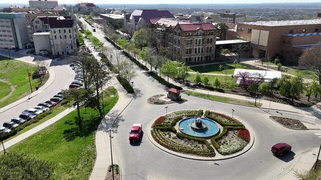 Aerial of the Fountain on Jayhawk Boulevard KU Campus Lawrence