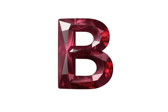 Letter b gem alphabet creating jewelry, luxury, and premium branding concepts with brilliant ruby gemstone facets