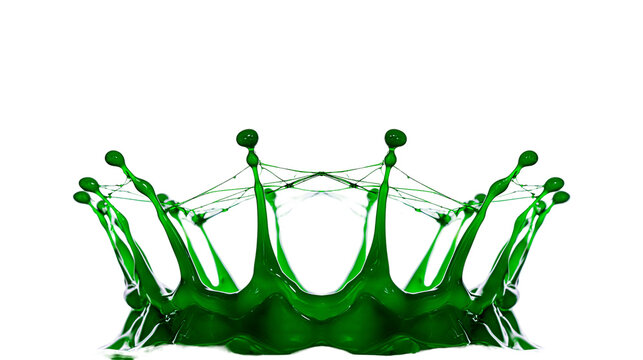 Green liquid splash crown shape, isolated on transparent background