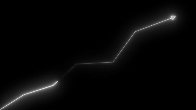 Neon Graph Line with Arrow on Black Background. Market Recovery Concept. Successful growth trend blue line graph going Up.