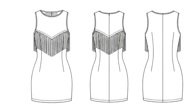 Fashion designer creates 2D AutoCAD Vector dress with fringes
