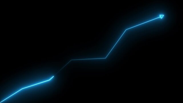 Neon Graph Line with Arrow on Black Background. Market Recovery Concept. Successful growth trend blue line graph going Up.