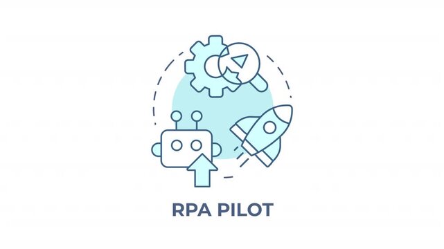 RPA pilot blue concept icon animation. Optimizing enterprise process efficiency. Intelligent digital operations. Ai technology. Cyan circular animated abstract idea. HD video with alpha channel