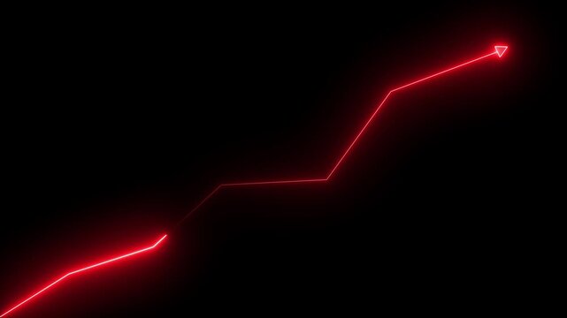 Neon Graph Line with Arrow on Black Background. Market Recovery Concept. Successful growth trend blue line graph going Up.