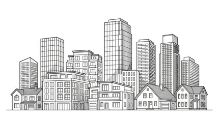 Fototapeta premium Hand drawn urban city skyline with diverse buildings.