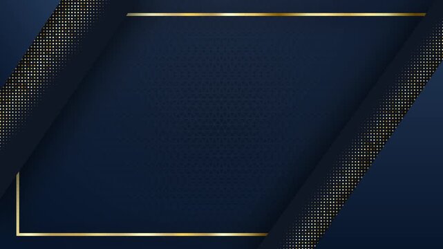 Luxury Dark Blue Premium Background with Golden Frame and Elegant Sparkling Glitter Dots Textured Abstract Geometric Overlay Design 4k video