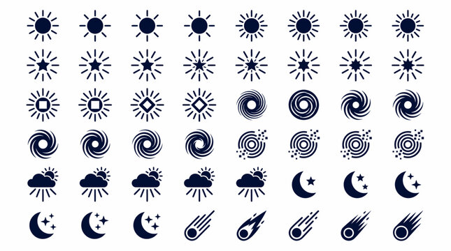 Celestial and Weather Icons Representing Space Elements