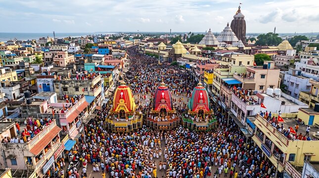 Rath yatra festival in puri odisha india aerial view of chariot procession