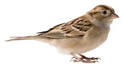 Small brown sparrow bird with striped feathers, isolated on transparent background © pixogram