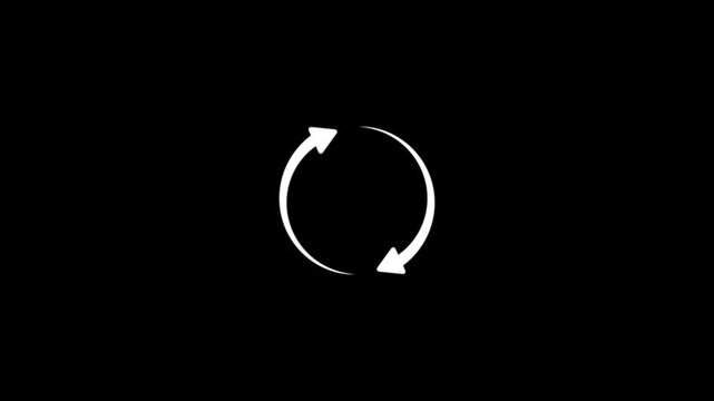 White circle arrow refresh icon,on a black background, with 4k video animation.