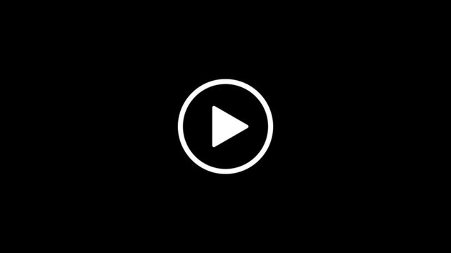 Simple white play button icon animation on black background.4k video