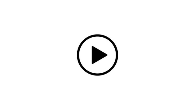 Simple white play button icon animation on white background.4k video