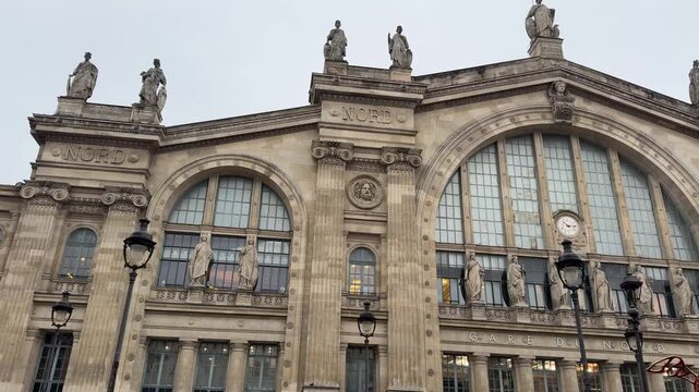 Gare du Nord in Paris with Historic Railway Station Facade and Urban Transport Hub