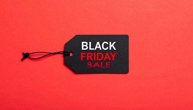 Black Friday sale tag with bold red and white lettering
