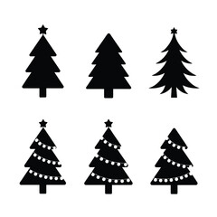 Fototapeta premium Christmas Tree Silhouettes With Stars And Lights Black On White Background