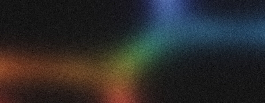 abstract background with spectrum light effect and grainy texture, vibrant colors transition across dark canvas, artistic and modern design element, dynamic light leak.