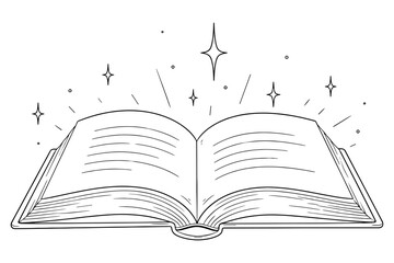 Obraz premium Enchanting illustration of an open book surrounded by sparkling stars, symbolizing imagination, storytelling, education, wisdom, fantasy, and magical knowledge.