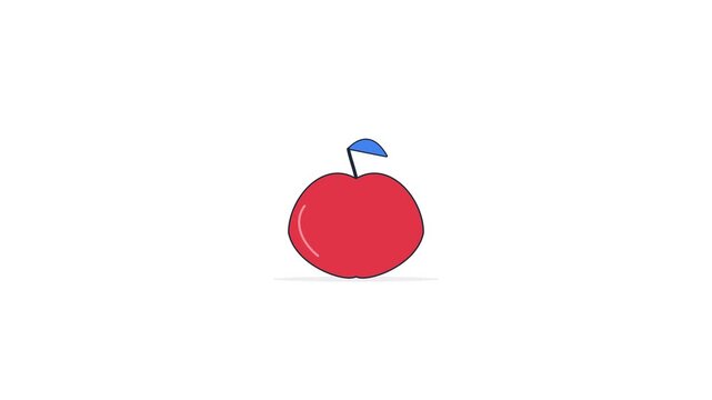Cute Red Apple Cartoon Animation Bouncing on White Background Seamless Loop &mdash; Fruit and Food Concept