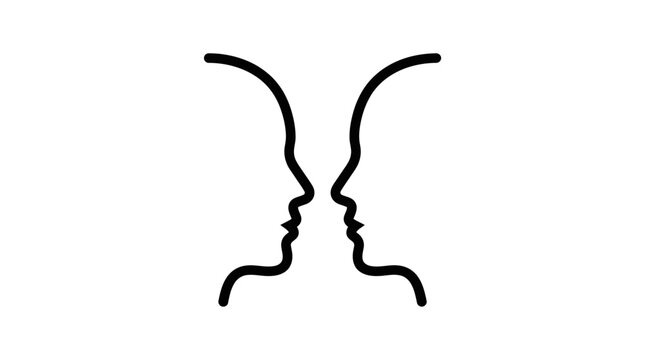 Optical Illusion: Two Faces Silhouette Facing Each Other, Ambiguous Image