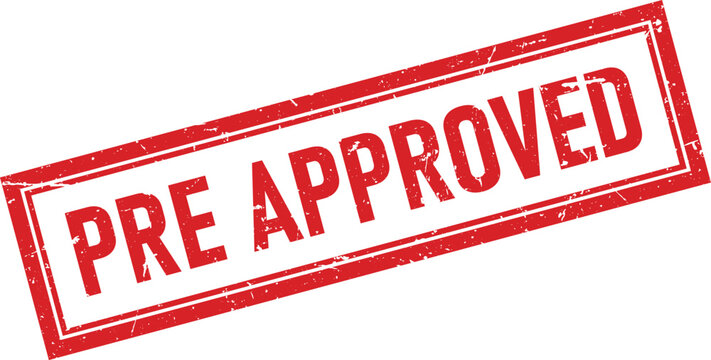 Distressed red rubber stamp design showing the text Pre Approved inside a rectangular double border