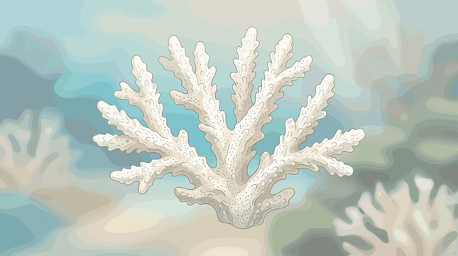 Delicate white coral branch with intricate texture on a soft blue background