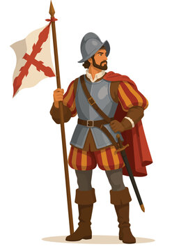 Vsai conquistador holding flag exploring new lands