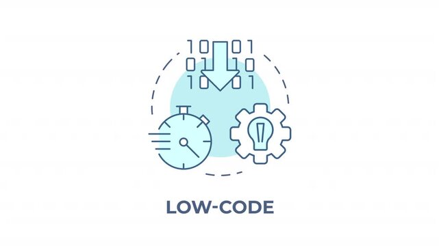Low code blue concept icon animation. Application development systems. Agile software solutions. Programming efficiency. Cyan circular animated abstract idea. HD video with alpha channel