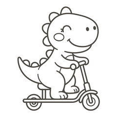 Dinosaur Riding A Scooter Black And White Line Illustration © HABIBULLA