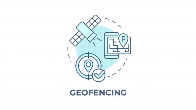 Geofencing blue concept icon animation. Smart city infrastructure solutions. Local data tracking. Security system. Cyan circular animated abstract idea. HD video with alpha channel