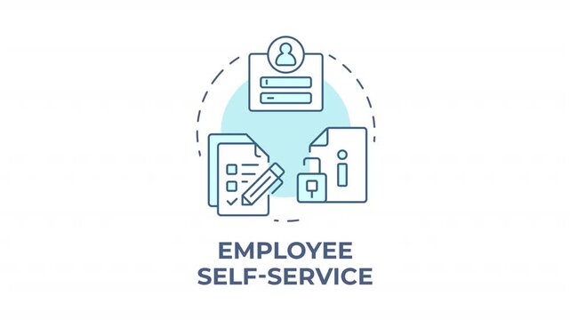 Employee self service blue concept icon animation. Workplace autonomy solutions. Digital hr transformation. Profile access. Cyan circular animated abstract idea. HD video with alpha channel