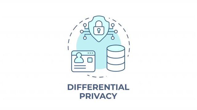 Differential privacy blue concept icon animation. Algorithmic information security. User data protection. Database protection. Cyan circular animated abstract idea. HD video with alpha channel