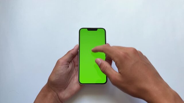 Hands engage with a modern smartphone's green screen, performing various gestures for interactive digital wealth strategy.