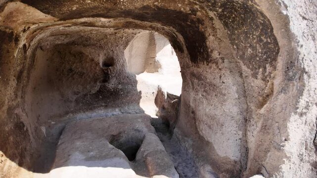 Vardzia cave monastery interior showing excavated chambers and passages. A historical medieval site carved into Erusheti Mountain in Georgia during the 12th century