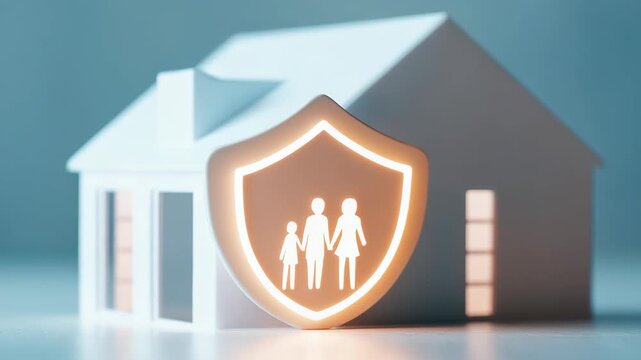 A home with a shield symbol that represents family safety. The focus is on how to keep loved ones safe. The setting highlights family togetherness and protection