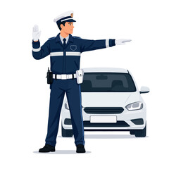 Vsai traffic police officer directing movement beside patrol car © nonno9