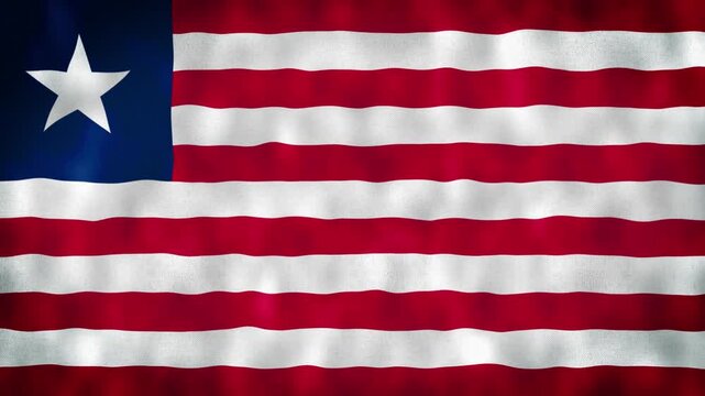 Liberia National Flag Waving Animation With Realistic Fabric Texture. 4K Seamless Loop Of The Liberian Flag With Realistic Fabric Movement, Patriotic Symbol. Independence And National Pride Concept.