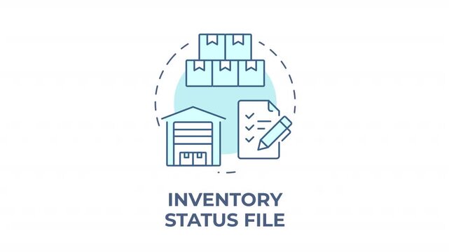 Inventory status file blue concept icon animation. Digital supply chain management. Data driven material control. Storage maintenance. Cyan circular animated abstract idea. HD video with alpha channel