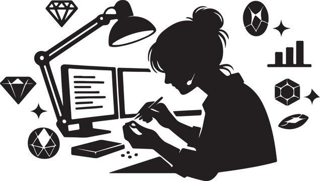 Woman Jeweler Examining Gemstones At Workstation
