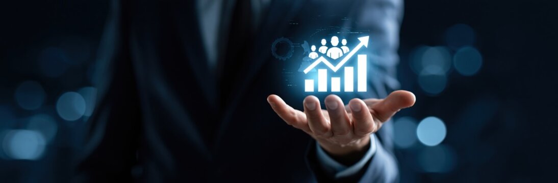 Business analyst presenting growth chart on digital screen
