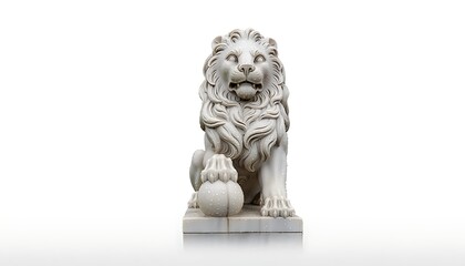Fototapeta premium Close-up of a detailed stone lion statue on pedestal.
