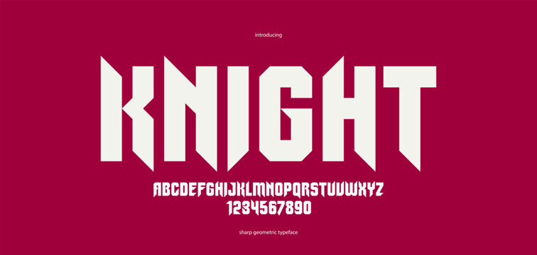 Sharp and bold vector display font for logo, gothic or heavy metal style modern typeface, edgy hard rock letters and numbers alphabet for titles or slogans, heavy typography.