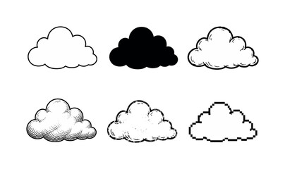 Fototapeta premium Collection of diverse cloud illustrations in various artistic styles