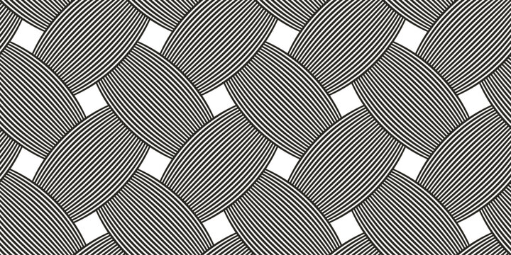 Traditional lacing wicker seamless pattern, vector weaving geometric repeat abstract background, interlacing rattan knitting tiling wallpaper.