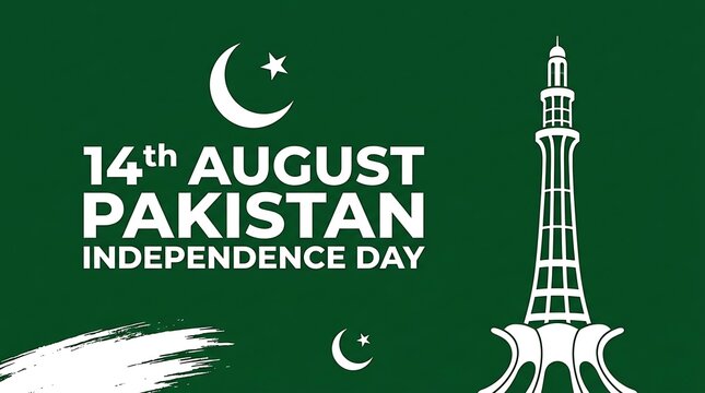 Pakistan independence day 14th august graphic with minar e pakistan national symbols